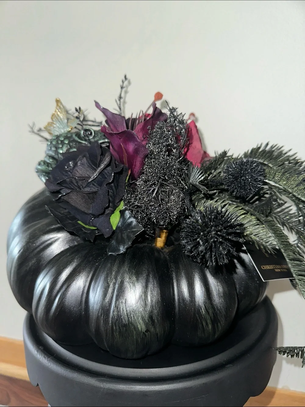 Halloween Black Decorative Pumpkin toad with butterfly Floral Arrangement